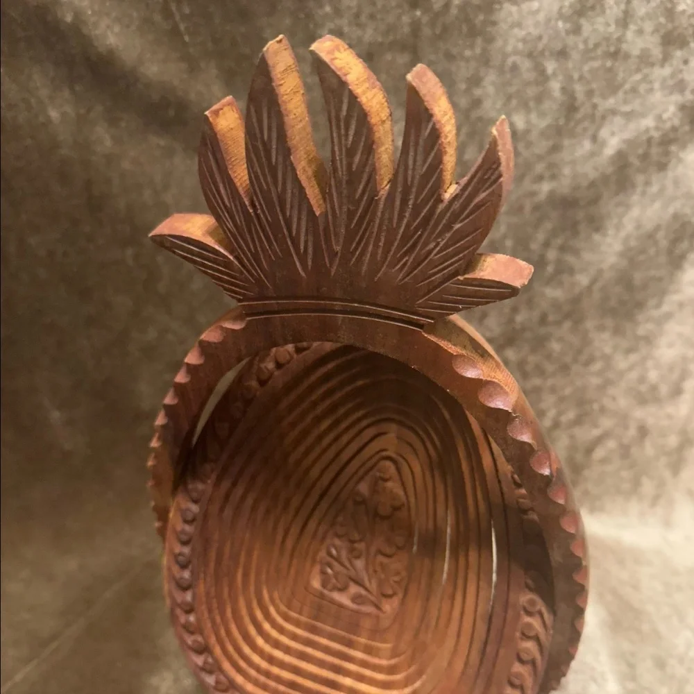 Vintage Collapisble Wood Pineapple Shaped Basket Trivet Centerpiece